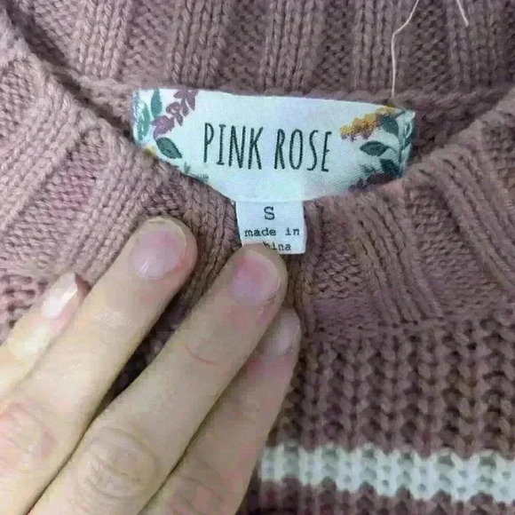 Pink Rose, Knit Sweater, Pink  and White, Size Small - Picture 10 of 12